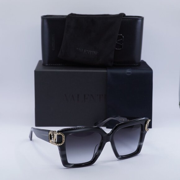 Valentino V-UNO VLS-107A Square Sunglasses -  Translucent Black Swirl\\Grey main image 6